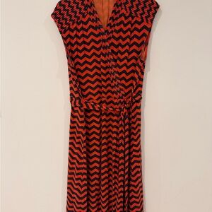 Sleeveless Chevron Wrap Dress - Orange and Navy